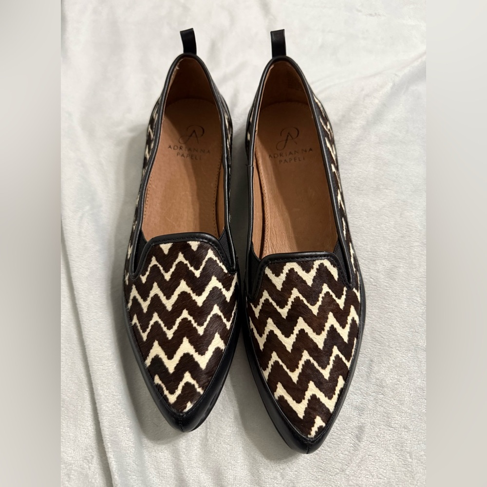 Adrianna Papell Brown and White Chevron Flats
